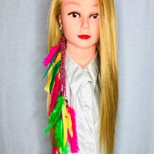 PinkGreenYellow Long Feather Earring Hair Jewelry